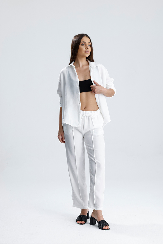 Women's Oversize Top and Bottom Set – Shirt and Elastic Pants Set of Two