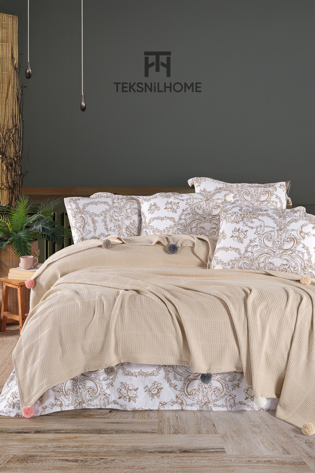100% Cotton Oslo Double Stone Pique Set (Bed Sheet, Pique, Pillow Cover)