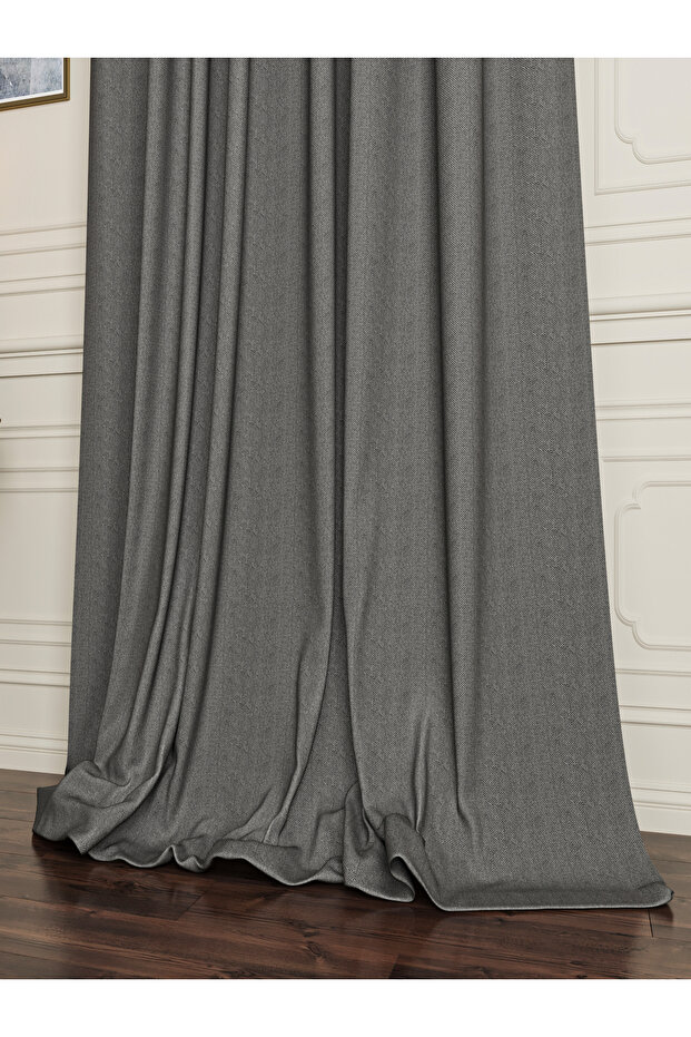 Linen Look Double Blackout Blackout Curtain Grey (Without Pleat)