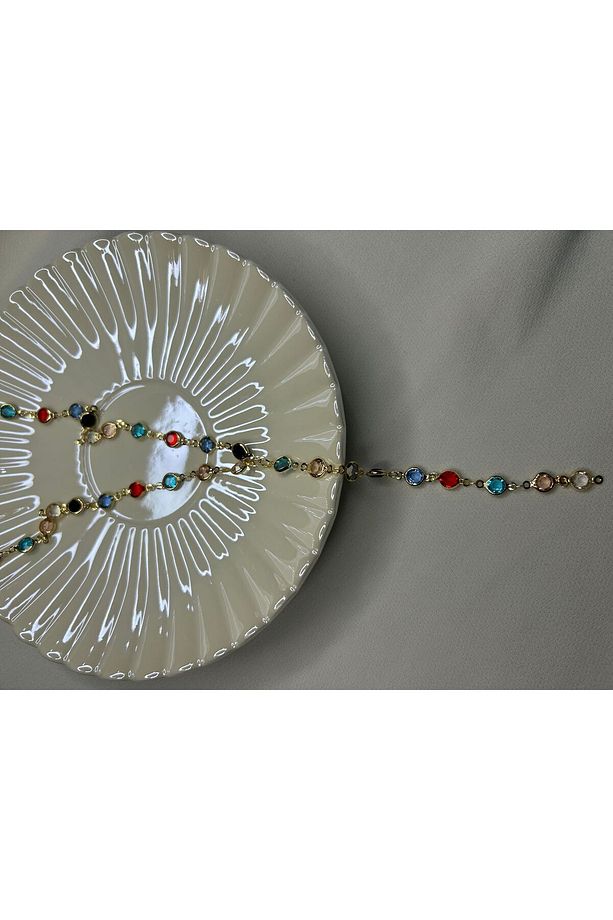 Renkli Yuvarlak Taşlı V Kolye 70cm - V Kolye - 3