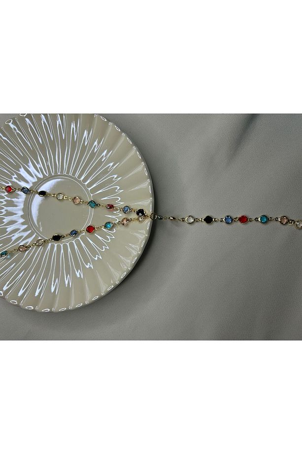 Renkli Yuvarlak Taşlı V Kolye 70cm - V Kolye - 5