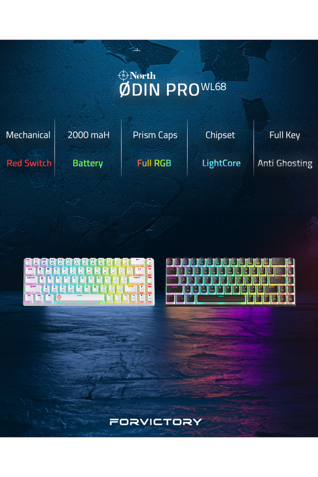 Odin PRO WL68 LightCore Kablosuz Bluetooth RGB Red Switch Türkçe Mekanik Gaming Klavye - 7