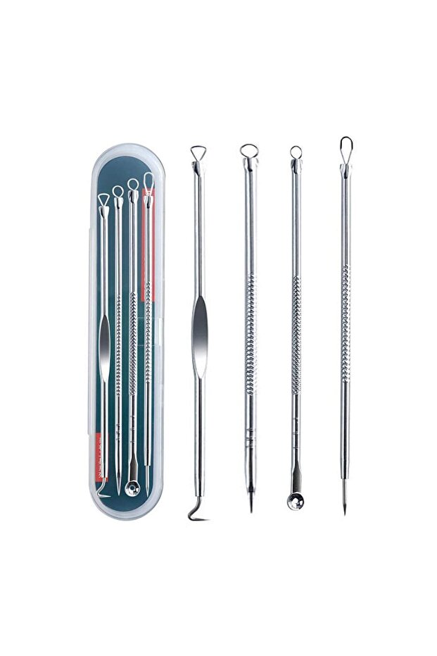 4PC-Silver 4 Professional Facial Blackhead Needle Set, Acne Whitehead Blackhead Extractor Stainless