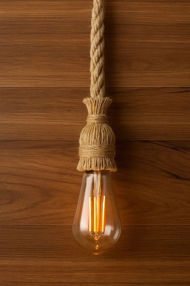 Jüt Halat Sarkıt Avize Kablolu Halatlı Rustik Lamba (100 Cm 5 Adet) - 2