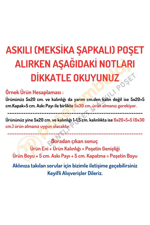 5x20 Cm (KAPALI HALİ 5X10 CM) 100 Adet - Askılı Yapışkanlı Poşet - Meksika Şapkalı Poşet - 2
