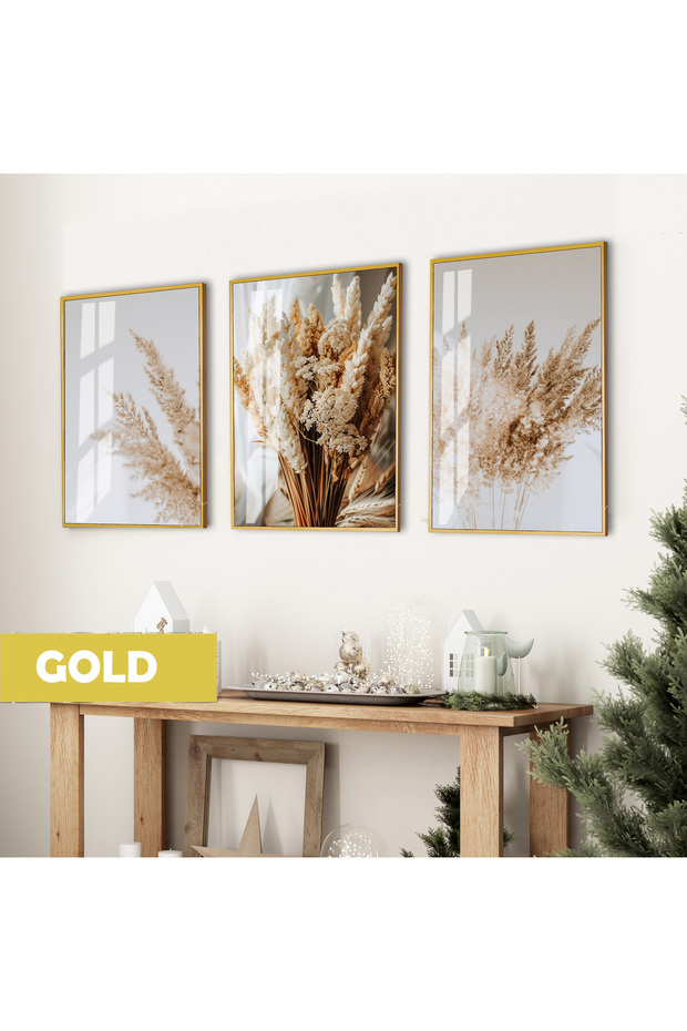 Amazing | Autumn Dry Herbs Combination (Autumn) | Framed Glass Table 3 Pieces Vertical