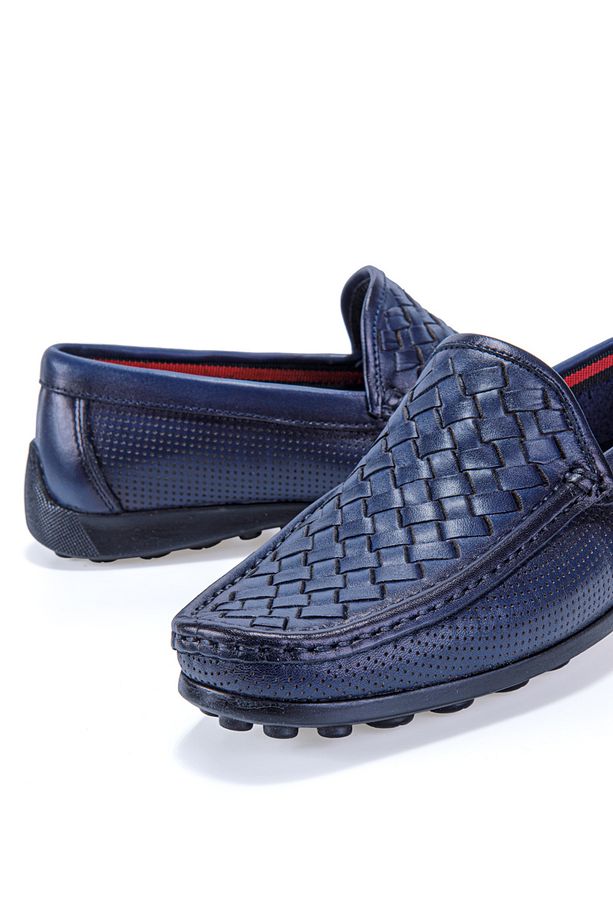 Stride Lacivert Örgülü %100 Hakiki Deri Erkek Loafer Ayakkabı - 8