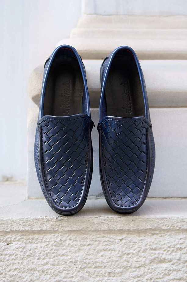 Stride Lacivert Örgülü %100 Hakiki Deri Erkek Loafer Ayakkabı - 5