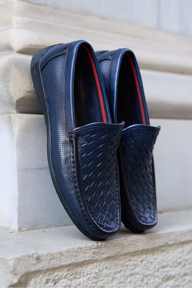 Stride Lacivert Örgülü %100 Hakiki Deri Erkek Loafer Ayakkabı - 3