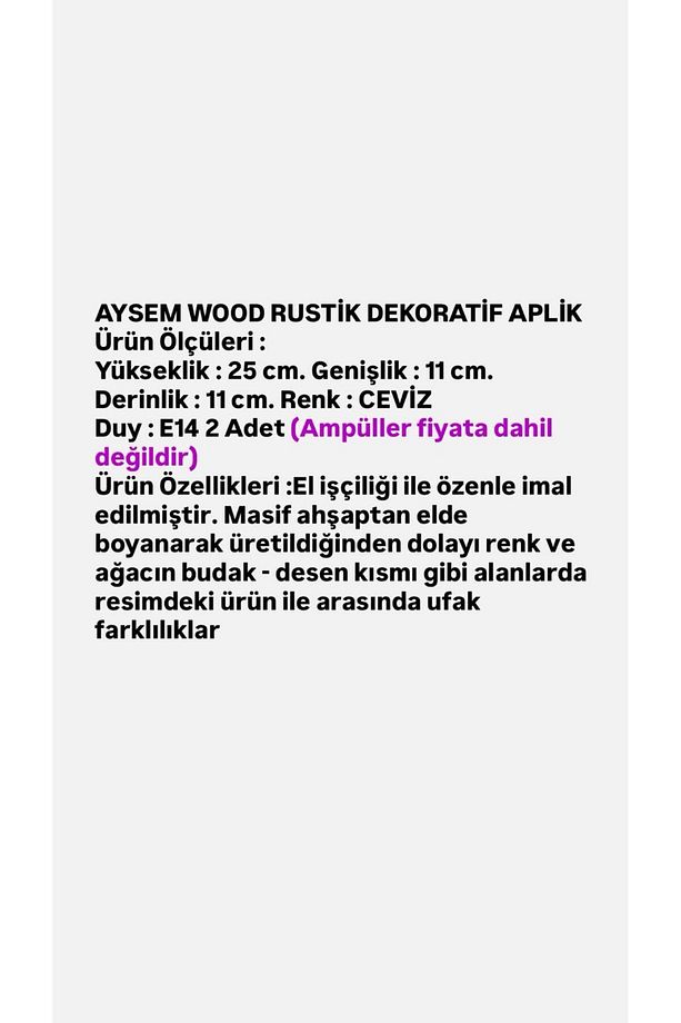 Yansıtma Tasarımlı Çift Yönlü Ahşap Salon Hol Cafe Otel Duvar Aplik Avize - 7