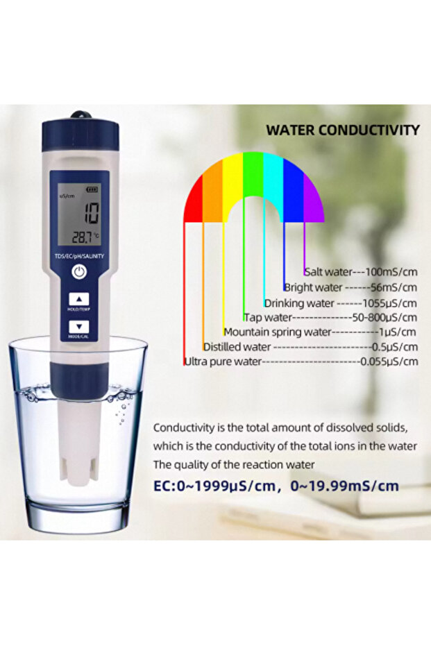 no backlight 5 in 1 PH Meter Water Quality Tester Digital TDS EC PH Salinity Temperature Meter for P - 5