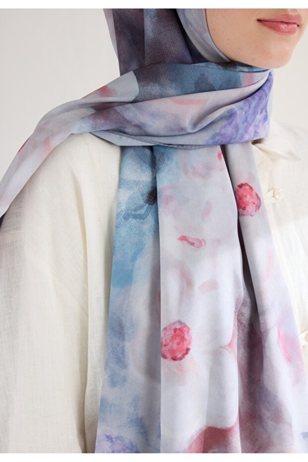 شال منقوش باللون الأزرق الداكن - الوردي - 4