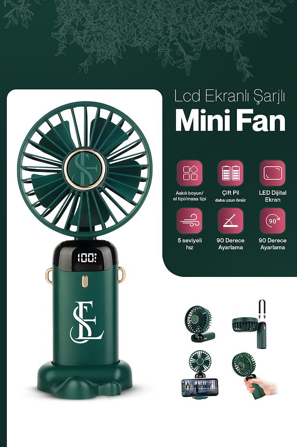 Lcd Ekranlı Şarjlı Mini El Boyun Masa Fanı Seyahat Taşınabilir Fan Aralığı Şarjlı Yüksek Şarj - 3