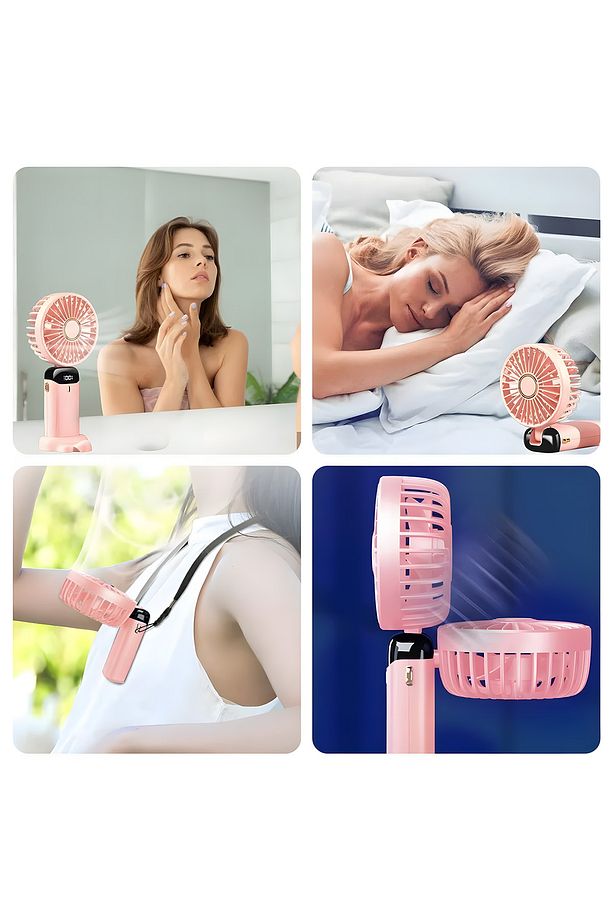 Lcd Ekranlı Şarjlı Mini El Boyun Masa Fanı Seyahat Taşınabilir Fan Aralığı Şarjlı Yüksek Şarj - 9