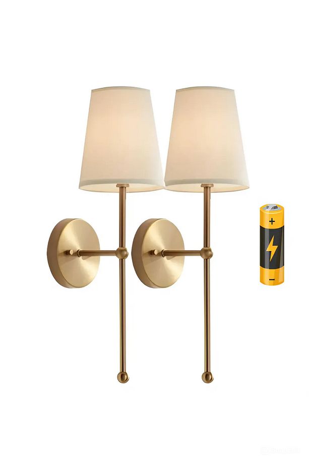 Modern Pilli Aplik 1 Adet Krem Abajur Şık Görsellik Tesisat Gerektirmeden Tak Kullan Eskitme Gold - 2