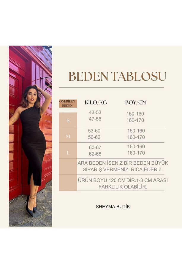 Tek Omuz Drapeli Kadın Midi Elbise - 9