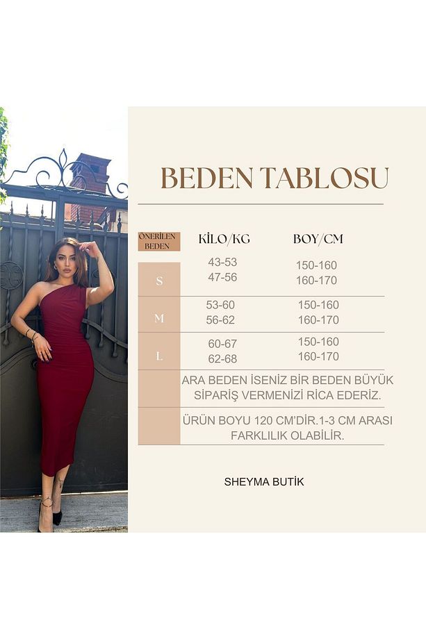 Tek Omuz Drapeli Kadın Midi Elbise - 8