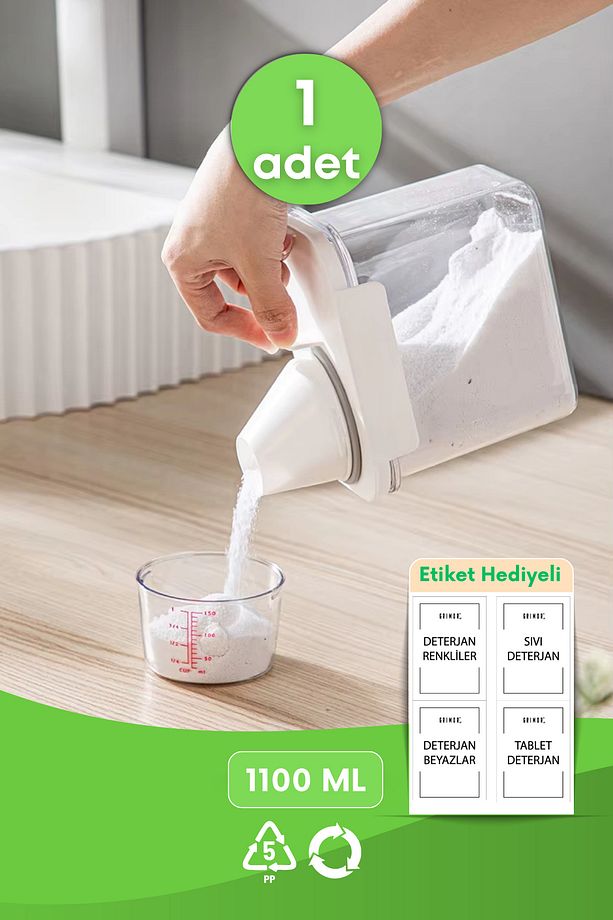 1 Adet Sızdırmaz Depolama Sıvı Toz Deterjan Erzak Saklama Kutusu- Ölçekli Deterjan Kutusu 1100 ml - 1