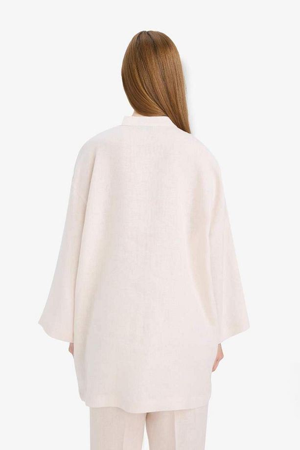 %100 Keten Regular Fit Bağcıklı Uzun Kollu Gömlek Tunik D4394ax25sm - 5