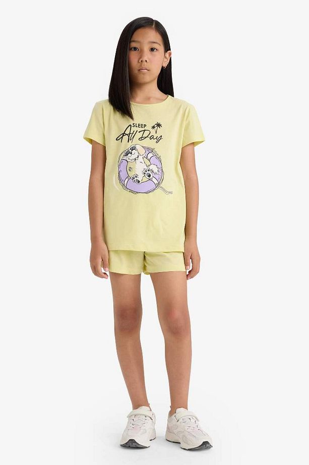 Kız Çocuk Pijama Takımı Baskılı Kısa Kollu Üst Beli Lastikli Şort E0666A825HS - 1