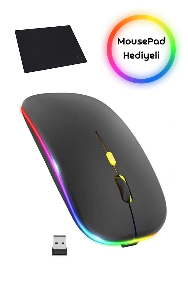 🖱️ Kablosuz Sessiz Bluetooth Mouse | 4 Tuşlu, Şarjlı, DPI Kontrollü Wireless Fare RGB Led - 1