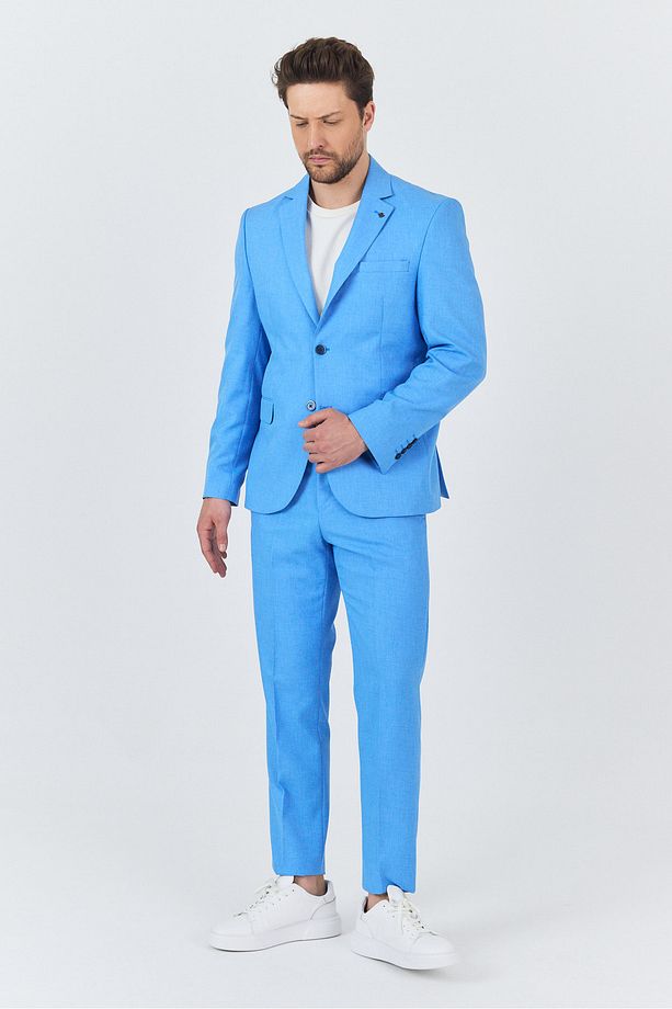 Nipoye Erkek Mavi 2'li Slim Fit Takım Elbise - 2