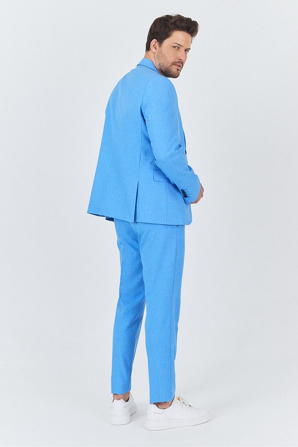Nipoye Erkek Mavi 2'li Slim Fit Takım Elbise - 4