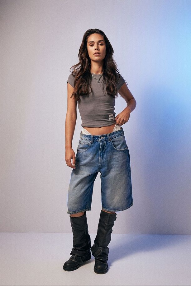 Baggy Denim Bermuda Şort - 2
