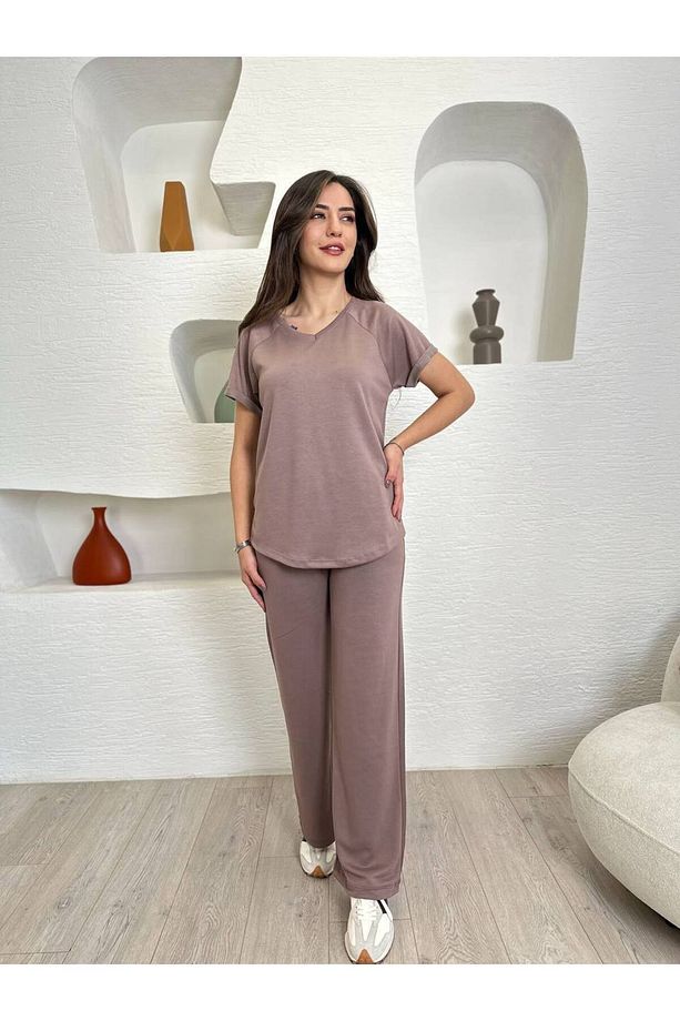 Modal Kumaş V Yaka Likralı Rahat Günlük Ve Şık Alt - Üst Takım Eşofman Takım - 8