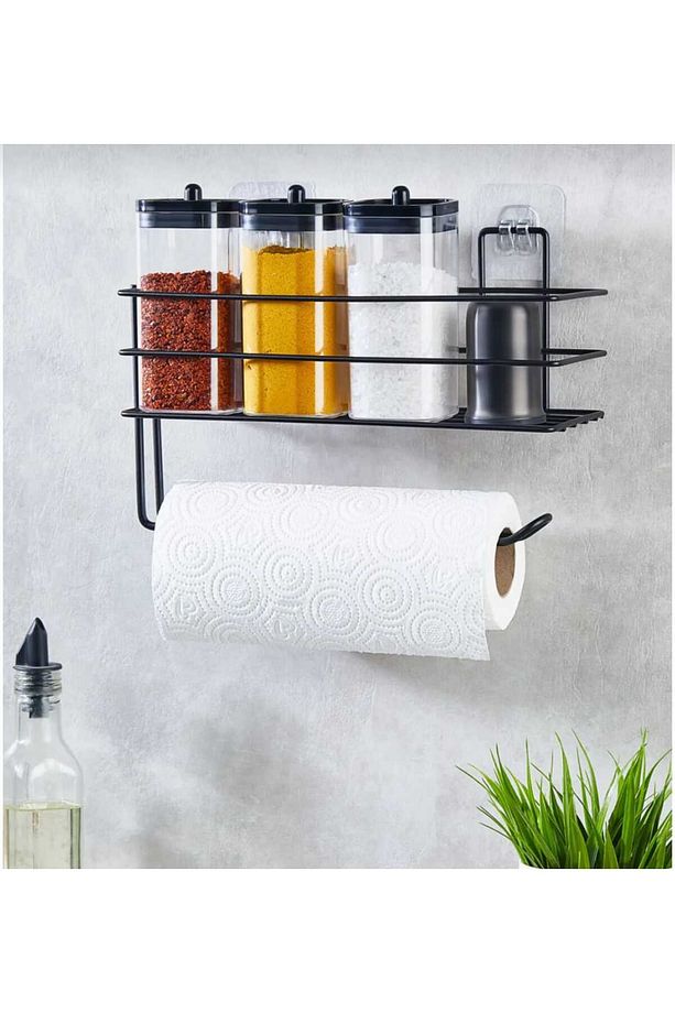 Yapışkanlı Siyah Raflı Havlu Kağıtlık – Banyo ve Mutfak İçin Pratik Peçetelik - 5
