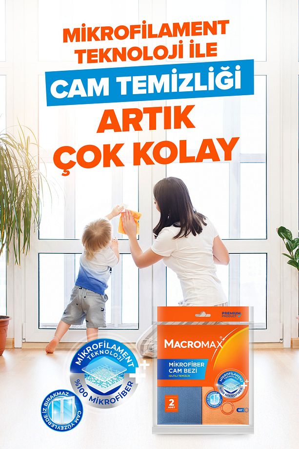 Mikrofiber Cam Bezi 2'li Set, Mikrofilament Teknolojisi Ile Leke Ve Iz Bırakmaz Ayna Bezi - 2