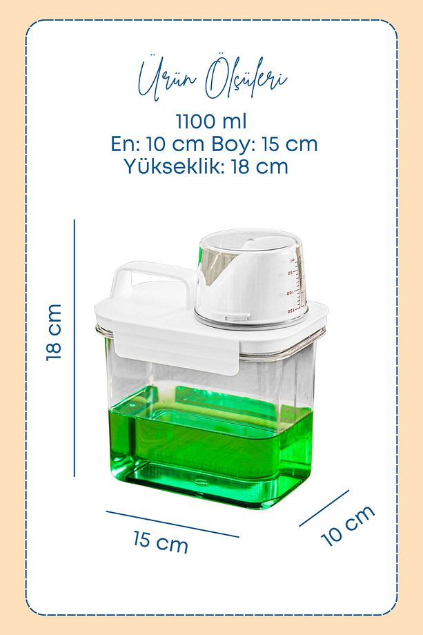 3 Adet Sızdırmaz Depolama Sıvı Toz Deterjan Erzak Saklama Kutusu- Ölçekli Deterjan Kutusu 1100 ml - 5