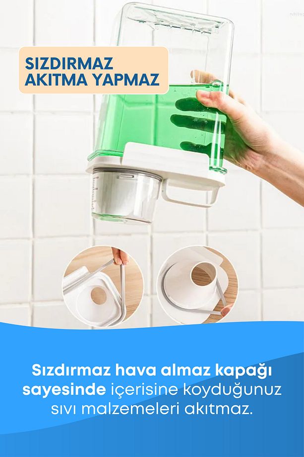 3 Adet Sızdırmaz Depolama Sıvı Toz Deterjan Erzak Saklama Kutusu- Ölçekli Deterjan Kutusu 1100 ml - 4