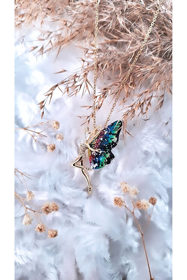 Kanatlı Peri Figürlü Çelik Kolye - 5