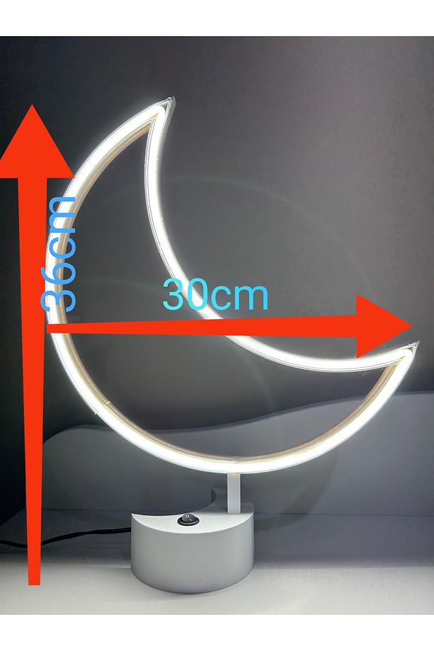 Ay Şeklinde Neon LED Gece Lambası - 12V Adaptörlü - Aç Kapa Düğmeli - 3D Yazıcı Üretim - 8