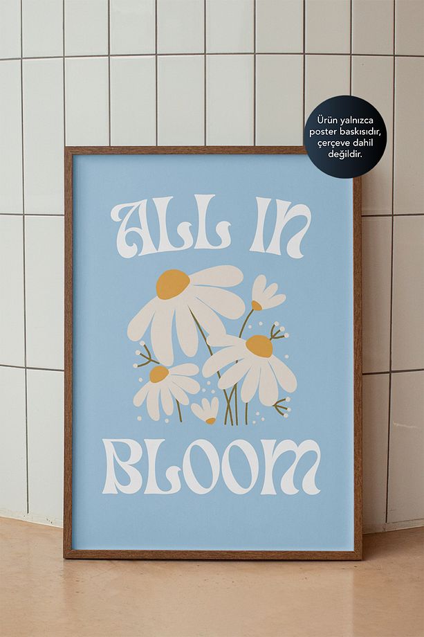 All in Bloom - Papatya Çiçek Duvar Posteri - Mavi Vintage Duvar Dekoru - Çerçevesiz Baskı - 1