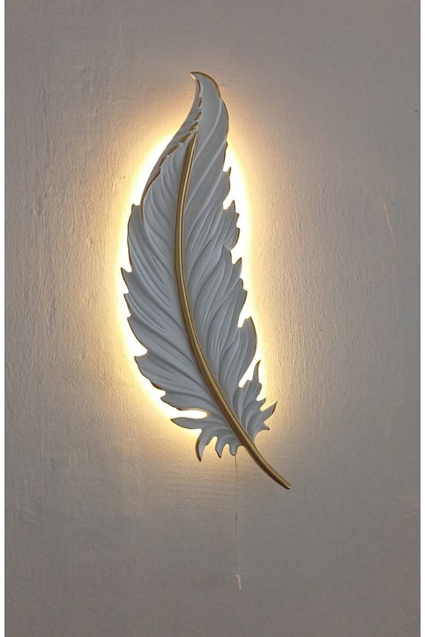 Yaprak Aplik Ledli Pilli Dekoratif Duvar Oda Aydınlatma 60x16 Cm - 3