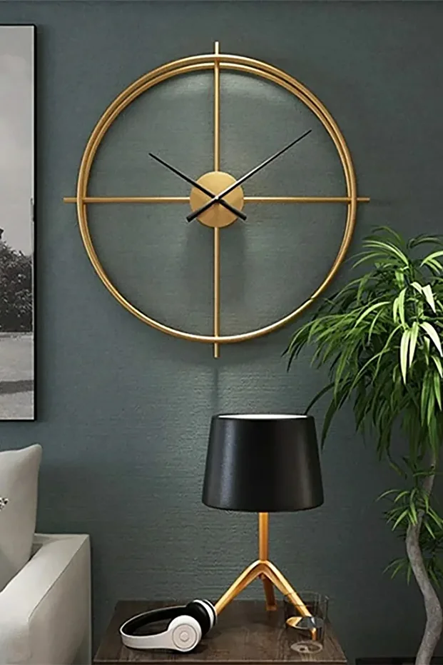 Iskandinav Xxl 75 Cm Gold, Ispanyol Ve Iskandinav Tarzı Ferforje Metal Minimalist Duvar Saati - 1