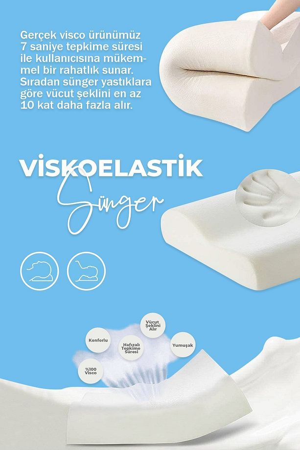 Hava Kanallı Ortopedik Boyun Destekli Yastık Visco Yastık 57x37x10-7cm - 3