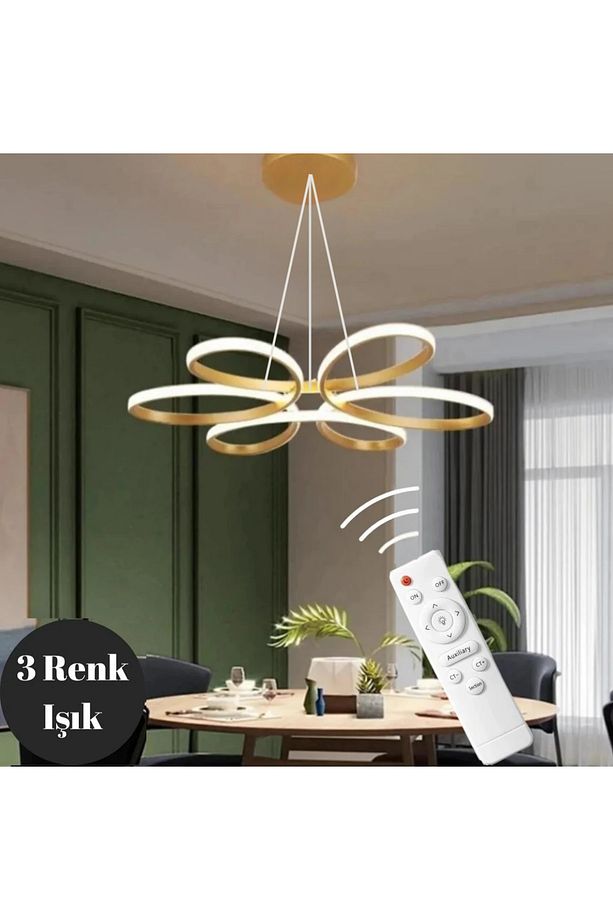 Nipul Eskitme Sarkıt Modern Kumandalı 3 Renk Ledli Avize - 1