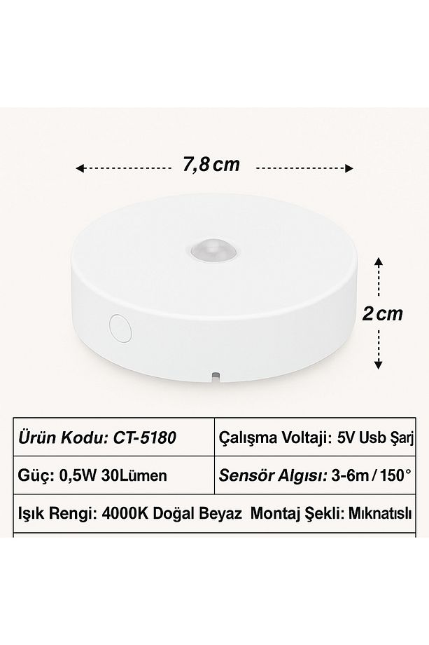 Usb Şarjlı Dolap İçi Aydınlatma Anahtarlı Mıknatıslı Sensörlü ct-5180 - 5