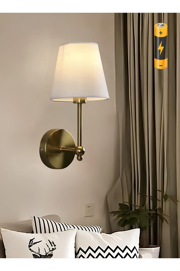 Modern Aplik Pilli Duvar Aplik Power Ledli Tak Kullan Kablosuz Pilli Duvar Aplik Eskitme Gold Sarı - 2