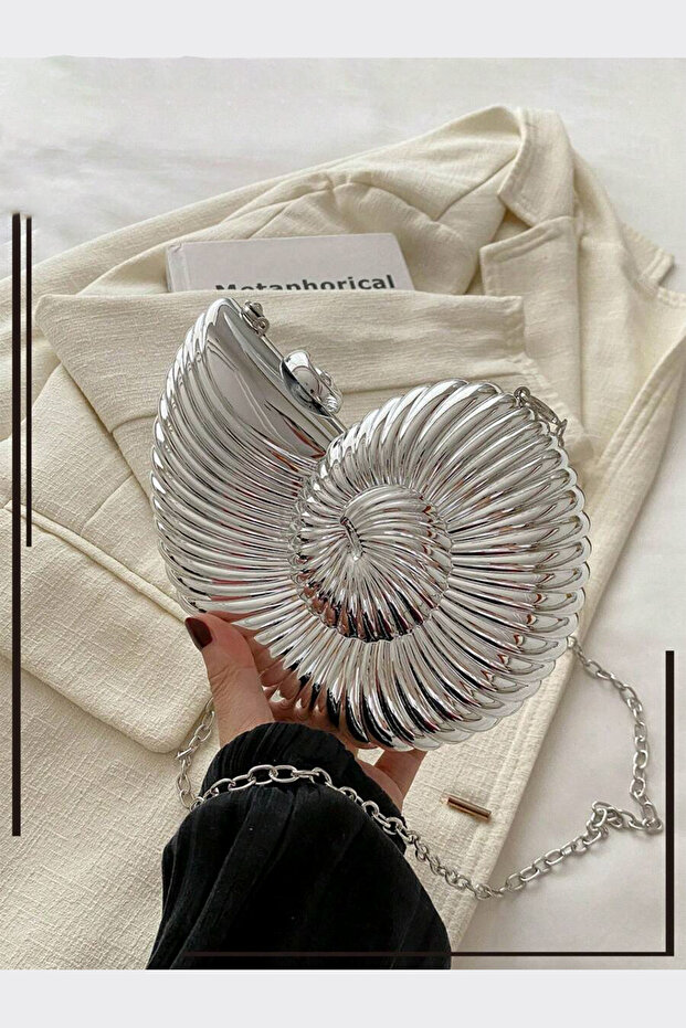 Silver Seashell Patterned Evening Dress Bag - 3