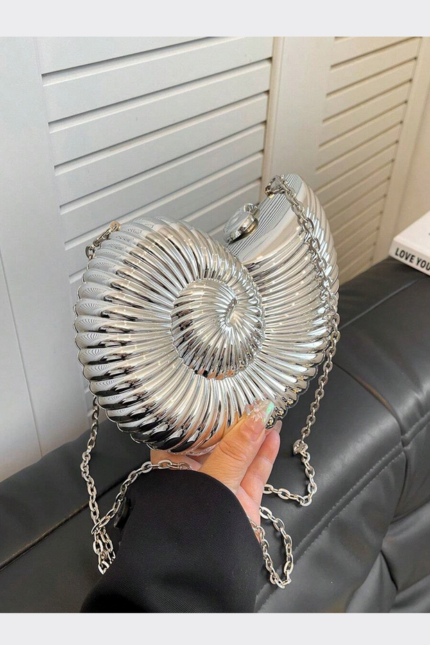 Silver Seashell Patterned Evening Dress Bag - 1