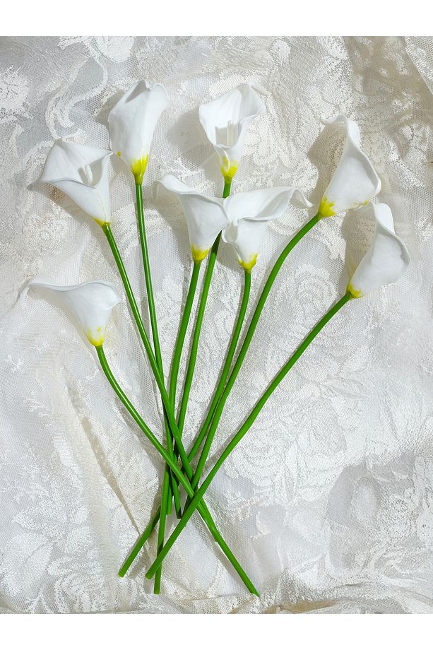 Yapay Çiçek Islak Gerçek Gala Çiçeği 8 Dal Net Beyaz 34 Cm - 3