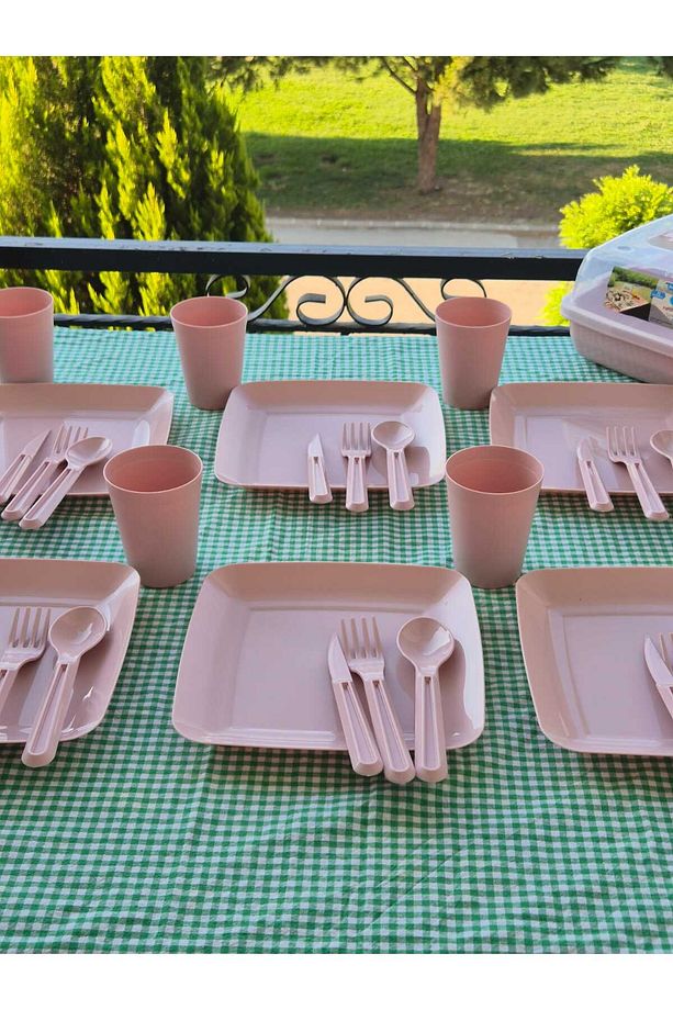 Piknik Seti 6 Kişilik 32 Parça Pembe 6 Adet Tabak 6 Adet Bardak 6 Adet Kaşık-çatal-bıçak - 7