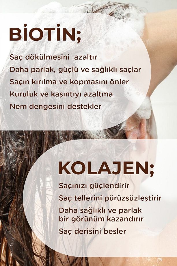 Sülfatsız ve Tuzsuz Şampuan, Kolajen Biotin B7 içerikli Parabensiz, Nemlendirici Vegan Şampuan 250ml - 6