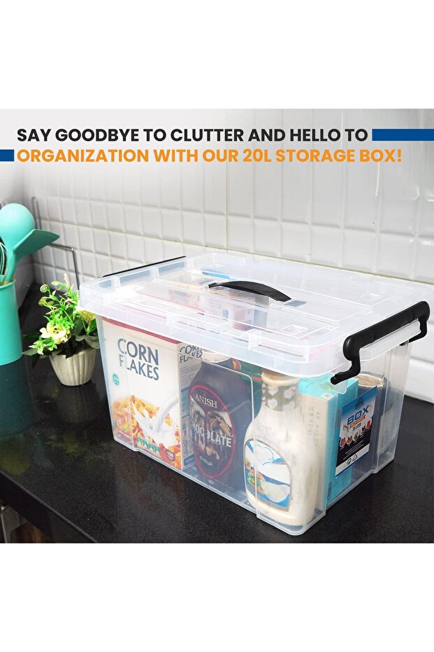 Clear Plastic Storage Box with Lid – Stackable & Moisture - 20L - 1