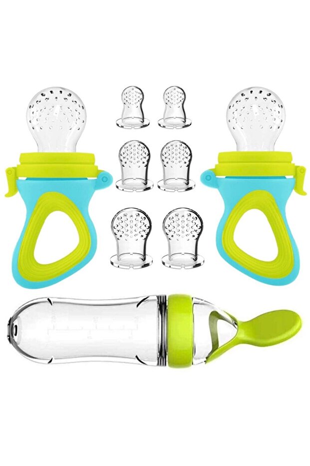 green Squeezing Feeding Bottle Cup Silicone Newborn Baby Pacifier Training Rice Spoon Infant Cereal