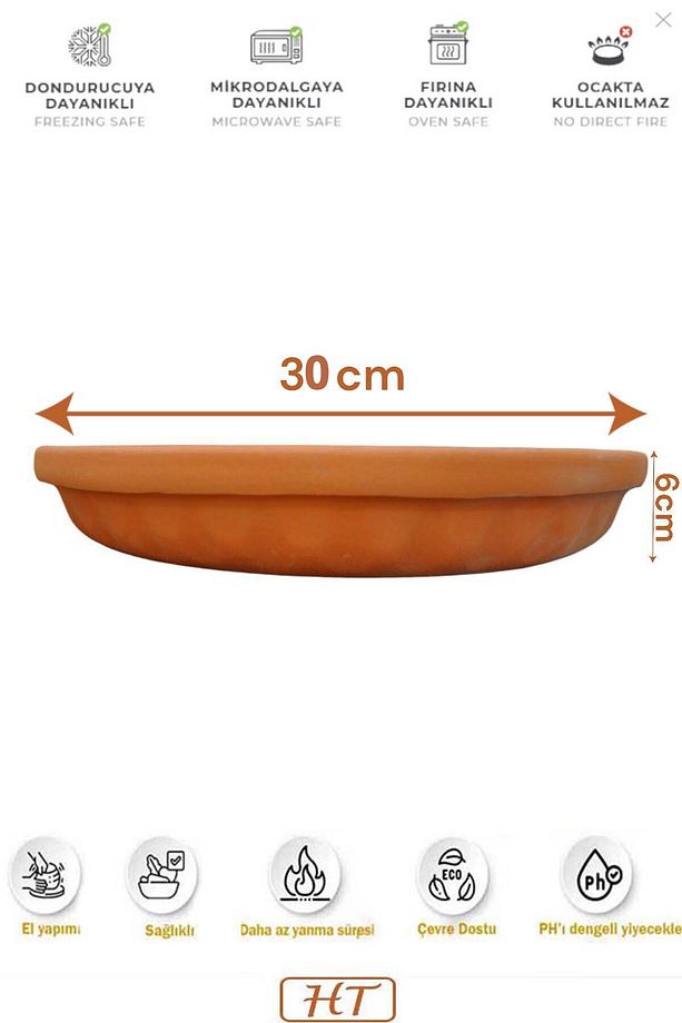 Sırlı Yuvarlak Toprak Tepsi Güveç - 4